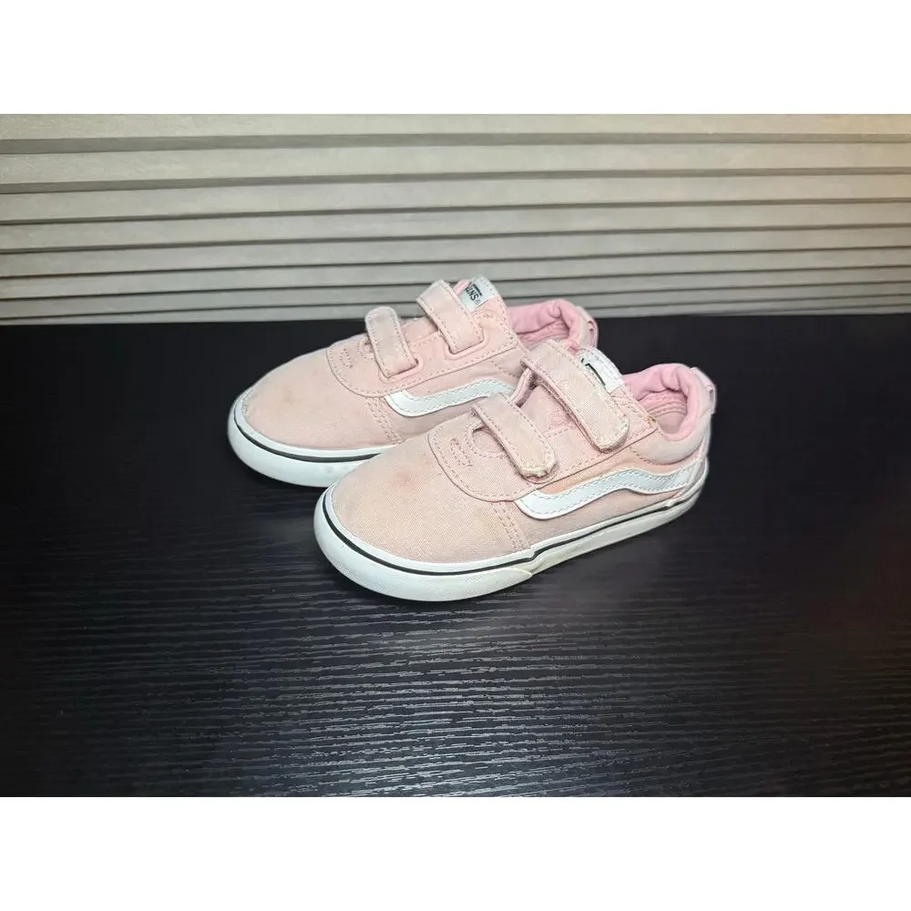 Vans Toddler Ward V Hook & Loop Pink Sneakers Size 10 Easy Slip On Straps